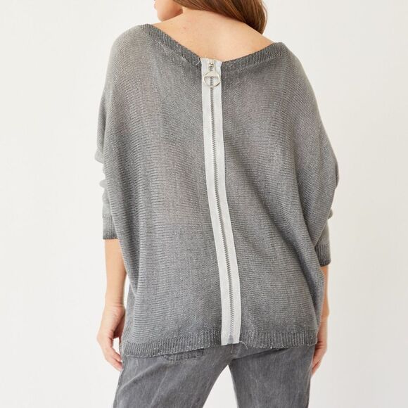 NT By Amati Metallic Dolman Sleeve Boat Neck Zipper Back Sweater Size M/L - Picture 2 of 10